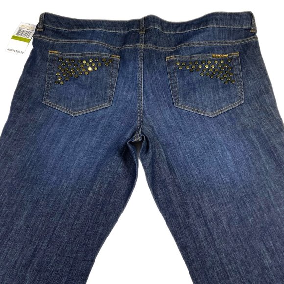 NWT Michael Kors Jeans Size 14 Studded 40 x 33 Medium Wash Embellished Mid‎ Rise - Picture 1 of 12